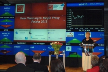 Henryka Bochniarz podczas wystąpienia na gali Great Place to Work, 20 marca 2013 r.