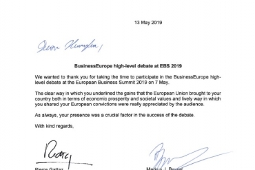 Podziękowanie za udział w European Business Summit 2019