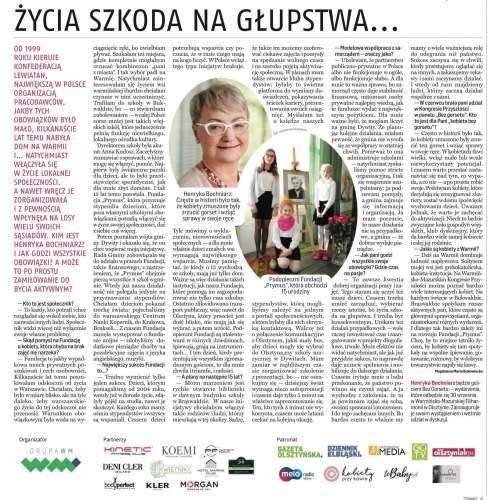 Życia szkoda na głupstwa... - wywiad dla Gazety Olsztyńskiej o działalności społecznej i roli kobiet (22 września 2018 r.)