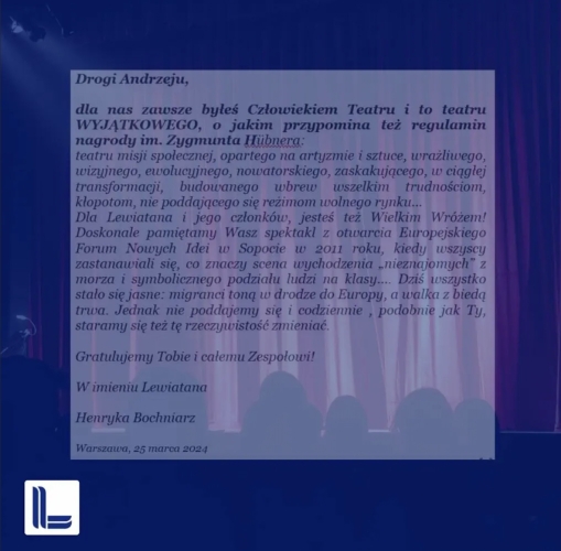 Gratulacje dla Andrzeja Dziuka – laureata Nagrody Człowieka Teatru 2024